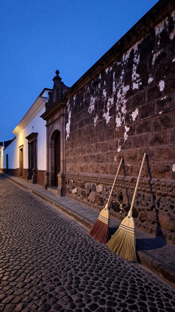 Street Scene in Quito at Indigo Twilight After Sunset in in Quito, Ecuador