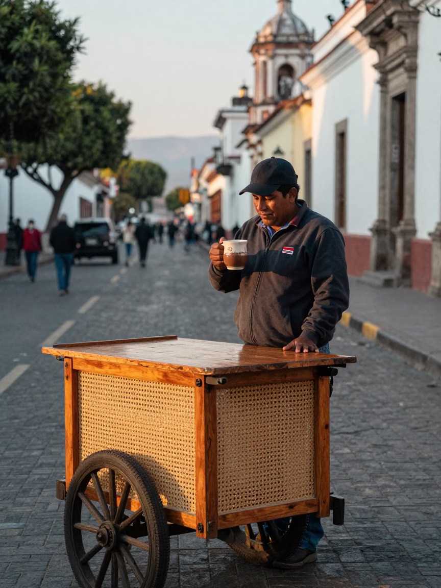 Street Scene in Quito at The Early Morning Light in in Quito, Ecuador
