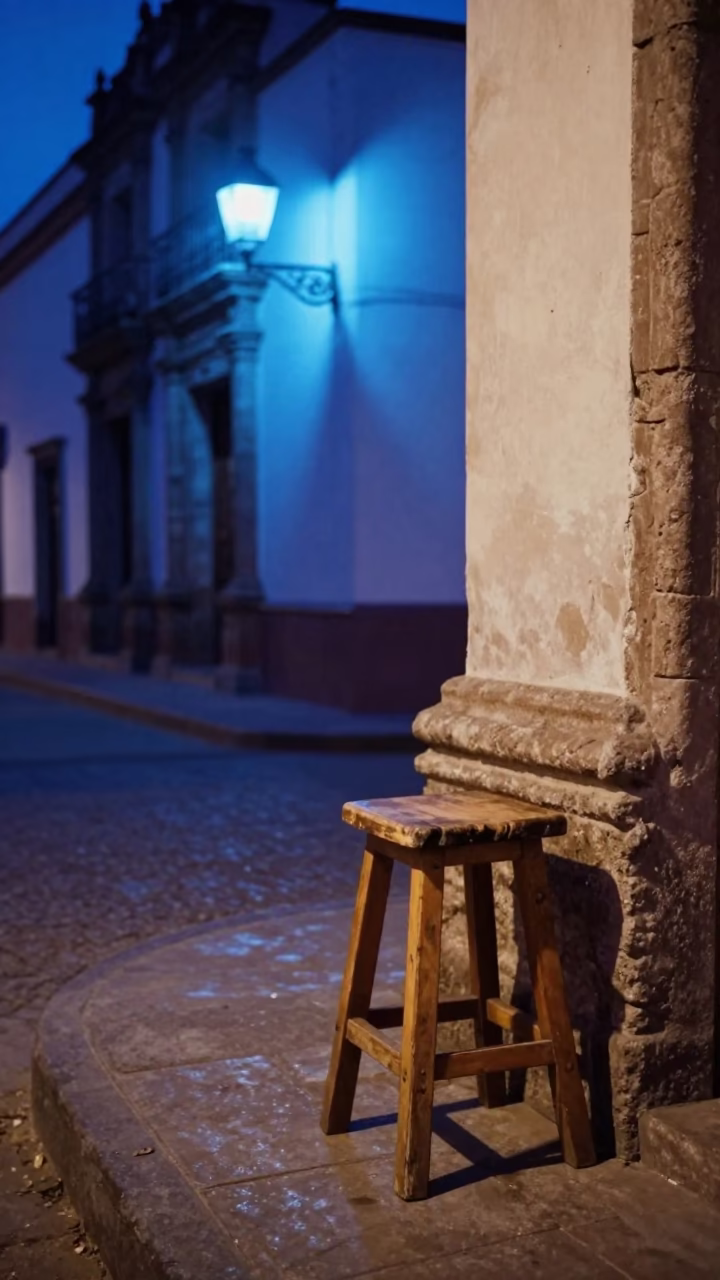 Street Scene in Quito at The Last Blue Light Of Evening in in Quito, Ecuador