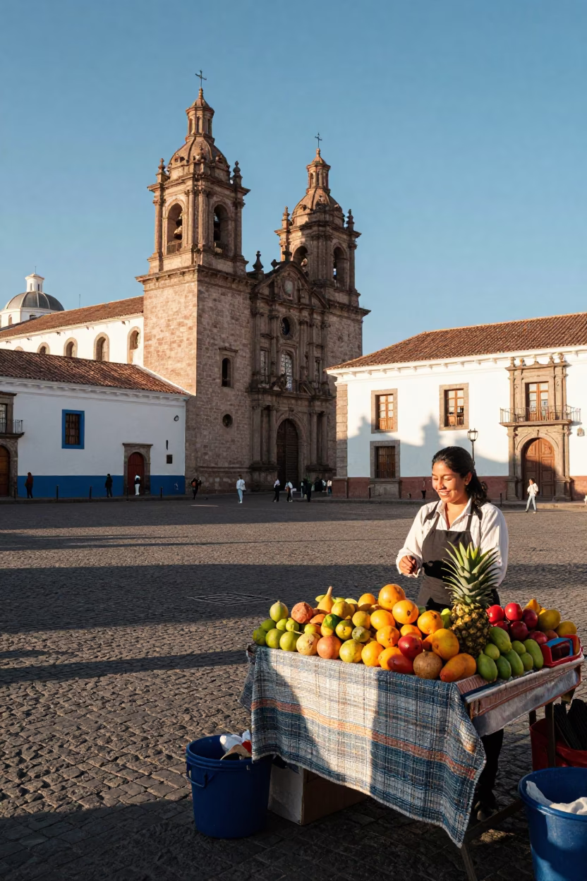 Street Scene in Quito at The Late Afternoon Light in in Quito, Ecuador