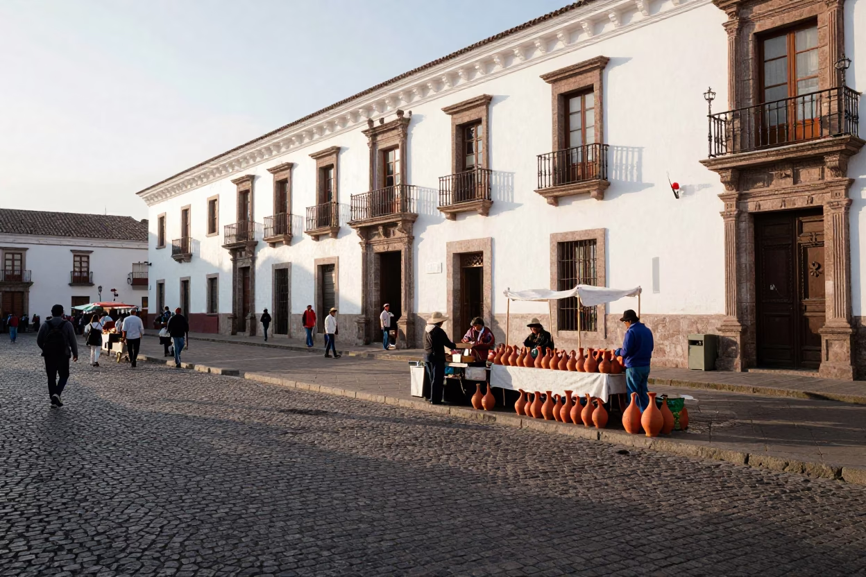 Street Scene in Quito at The Late Afternoon Light in in Quito, Ecuador