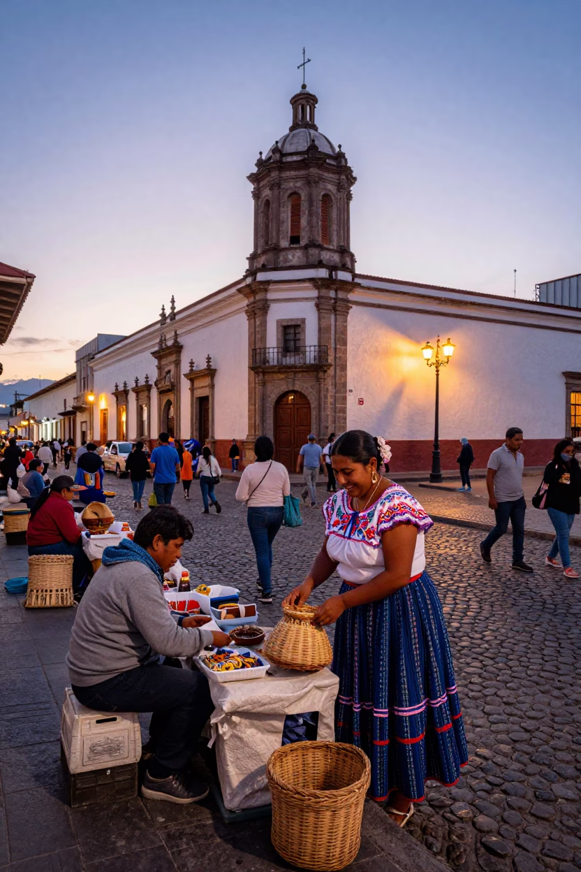 Street Scene in Quito at The Still Hours Before Dawn Light in in Quito, Ecuador