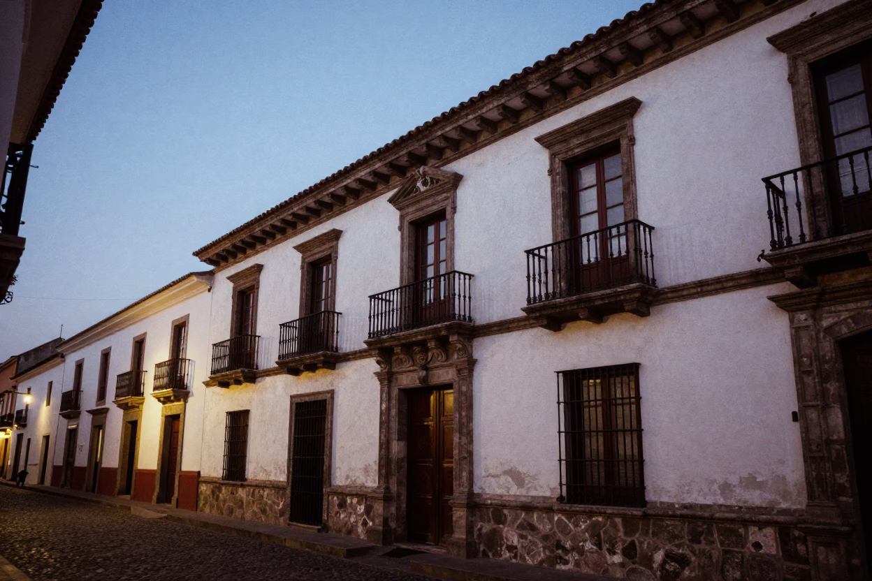 Street Scene in Quito at Twilight in in Quito, Ecuador
