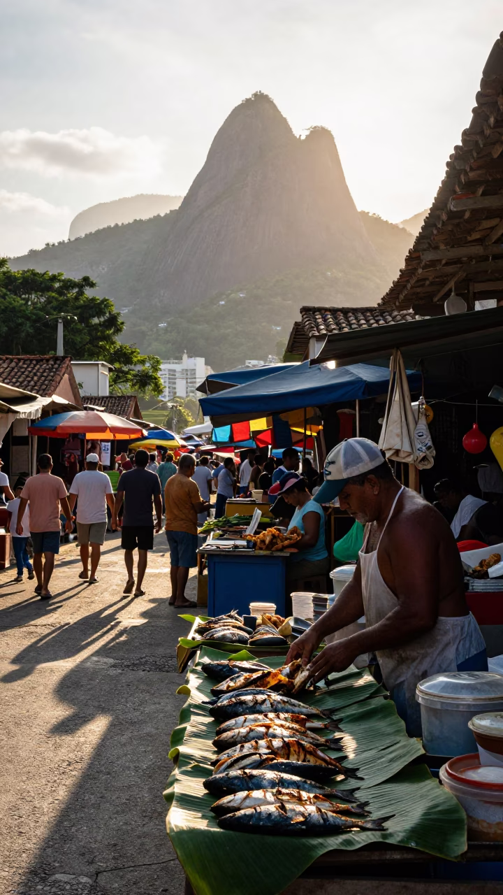 Street Scene in Rio De Janeiro at As First Light Reaches The Scene in in Rio de Janeiro, Brazil
