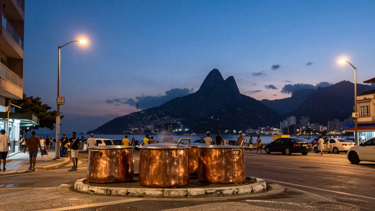 Street Scene in Rio De Janeiro at Indigo Twilight After Sunset in in Rio de Janeiro, Brazil