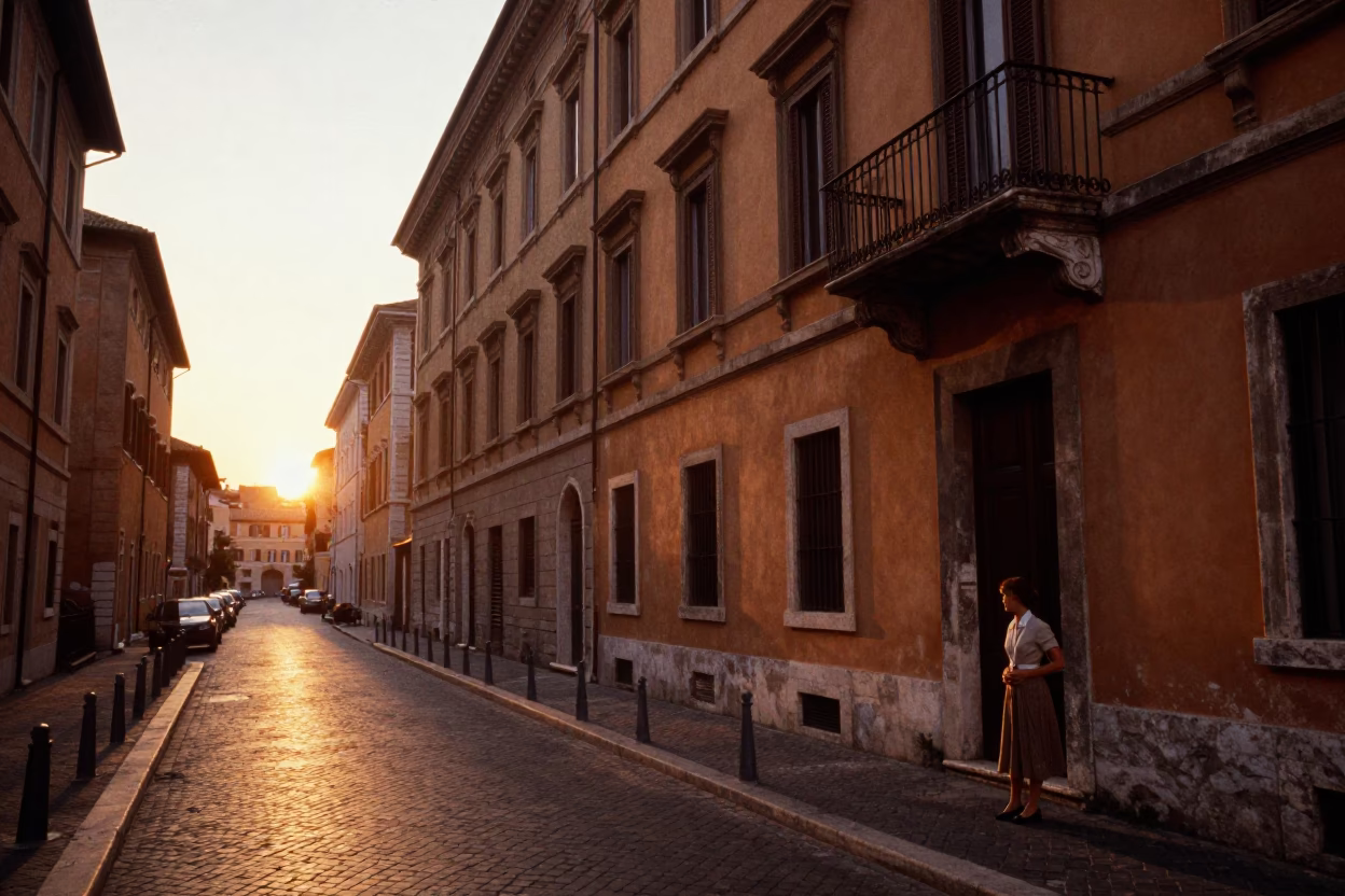 Street Scene in Rome at As The Sun Drops Toward The Horizon in in Rome, Italy