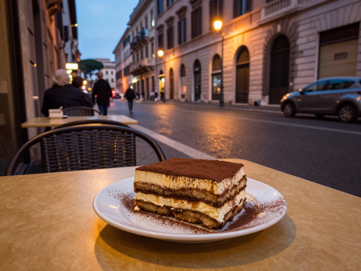 Street Scene in Rome at Copper-toned Light Before Dusk in in Rome, Italy