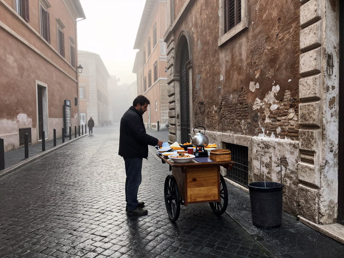 Street Scene in Rome at Dawn Light in in Rome, Italy