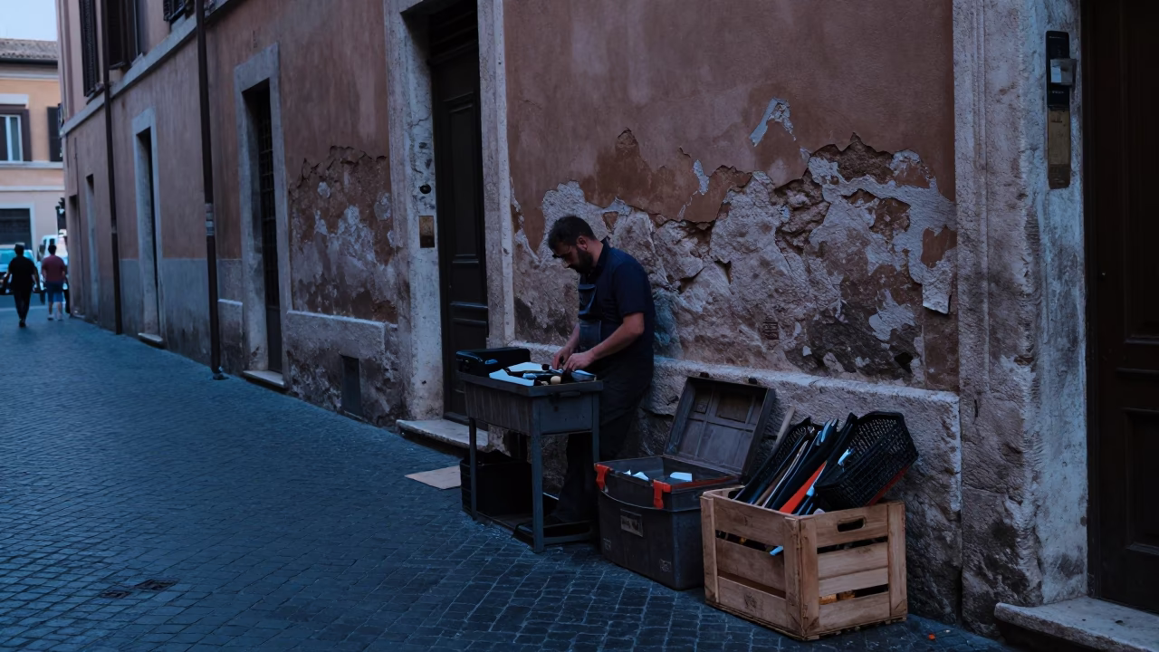 Street Scene in Rome at Sunrise Light in in Rome, Italy