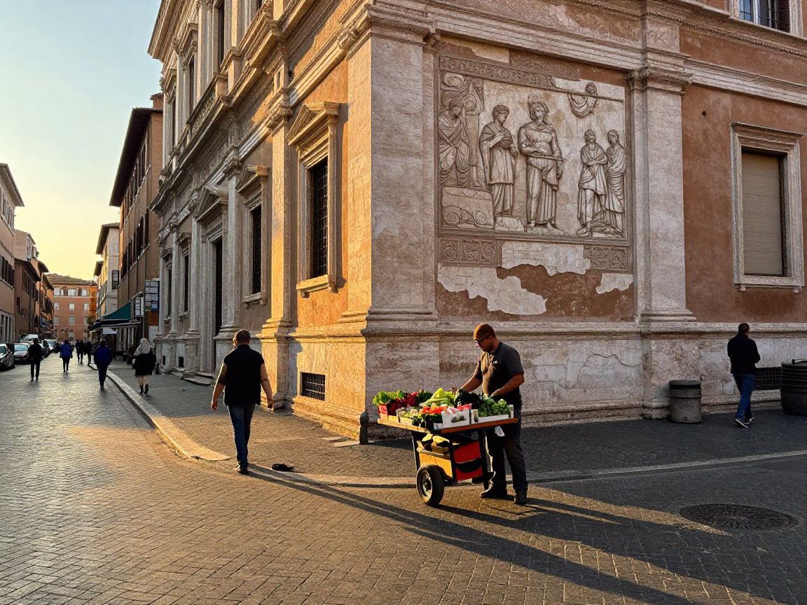 Street Scene in Rome at Sunset Light in in Rome, Italy