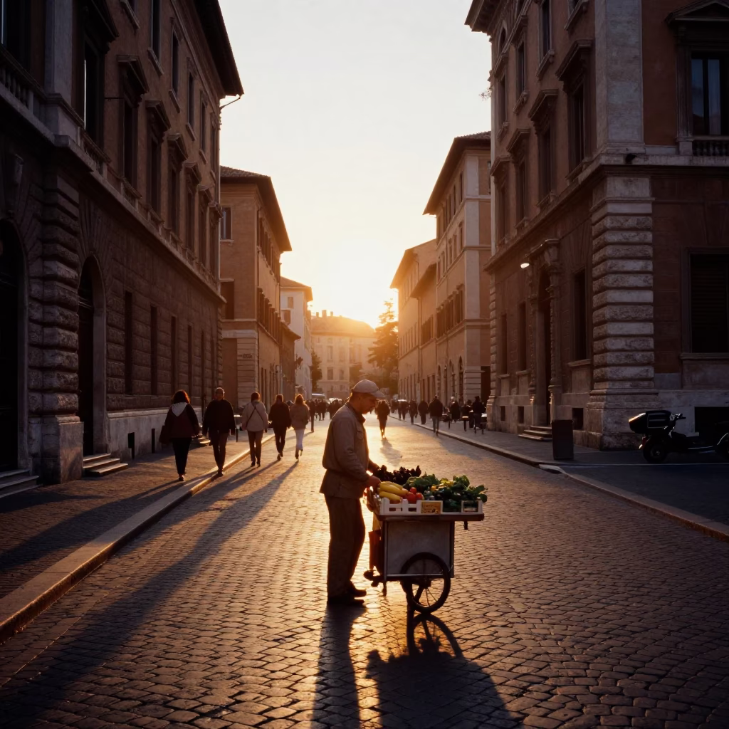 Street Scene in Rome at Sunset Light in in Rome, Italy