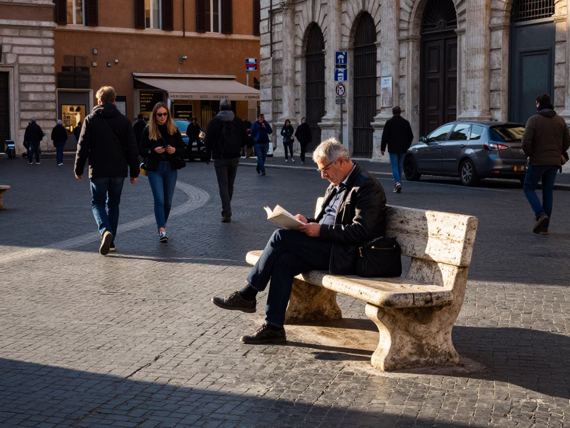 Street Scene in Rome at The Early Afternoon Light in in Rome, Italy