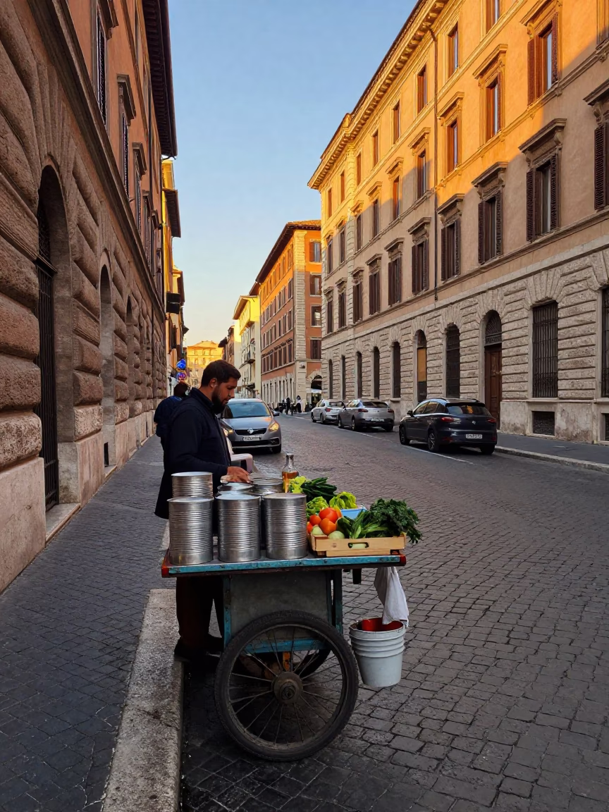 Street Scene in Rome at The Early Evening Light in in Rome, Italy