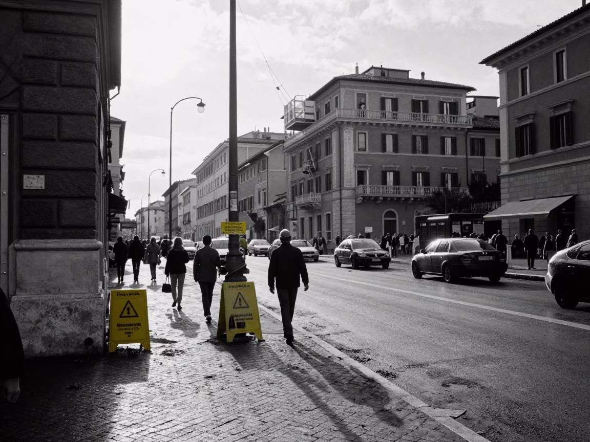 Street Scene in Rome at The Late Afternoon Light in in Rome, Italy