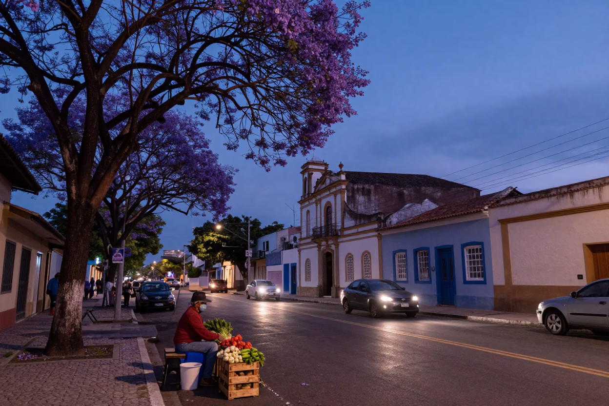 Street Scene in Salvador at Blue Hour in in Salvador, Brazil