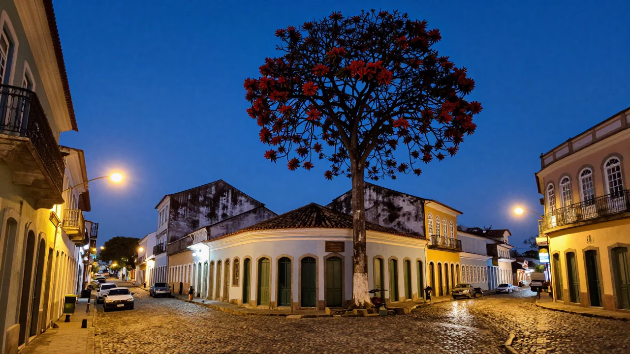 Street Scene in Salvador at Blue Hour in in Salvador, Brazil
