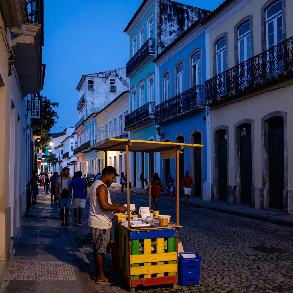 Street Scene in Salvador at Blue Hour in in Salvador, Brazil