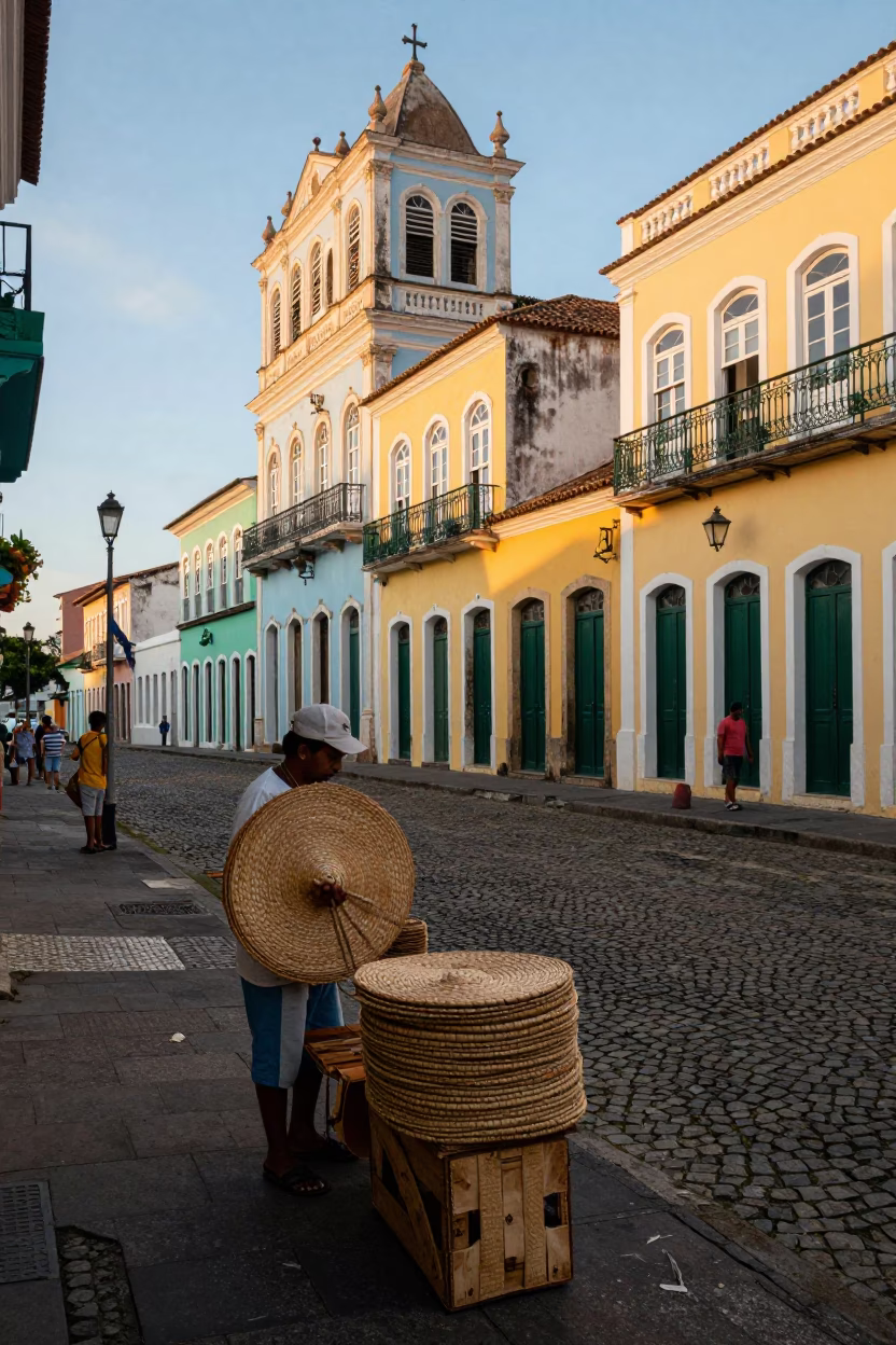Street Scene in Salvador at Evening Light in in Salvador, Brazil