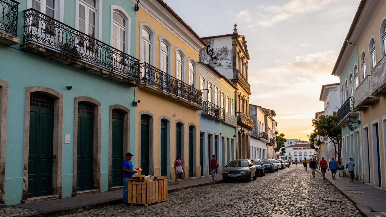 Street Scene in Salvador at First Light Of Dawn in in Salvador, Brazil