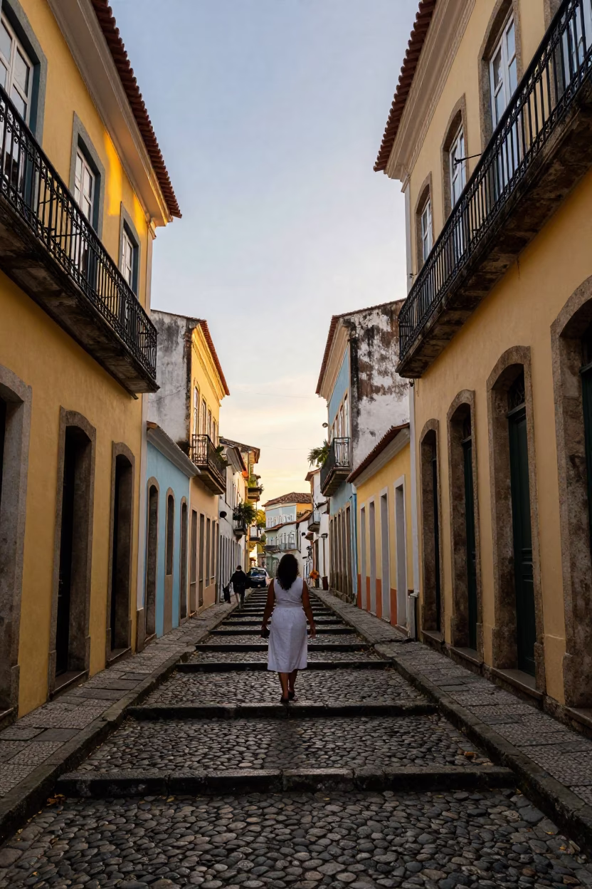 Street Scene in Salvador at First Light Of Dawn in in Salvador, Brazil