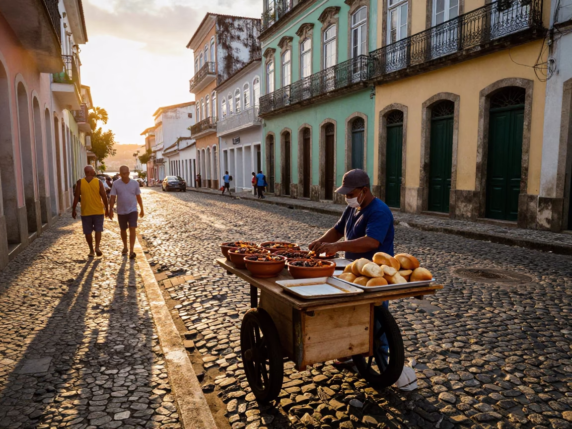Street Scene in Salvador at Golden Hour in in Salvador, Brazil