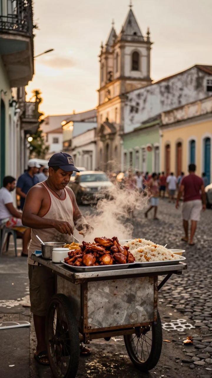 Street Scene in Salvador at Honeyed Evening Light in in Salvador, Brazil