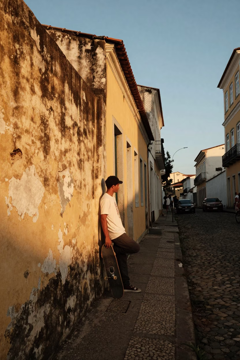 Street Scene in Salvador at Honeyed Evening Light in in Salvador, Brazil