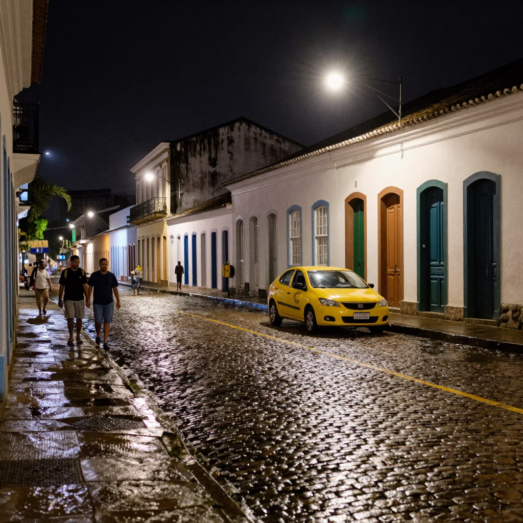 Street Scene in Salvador at Late At Night Light in in Salvador, Brazil