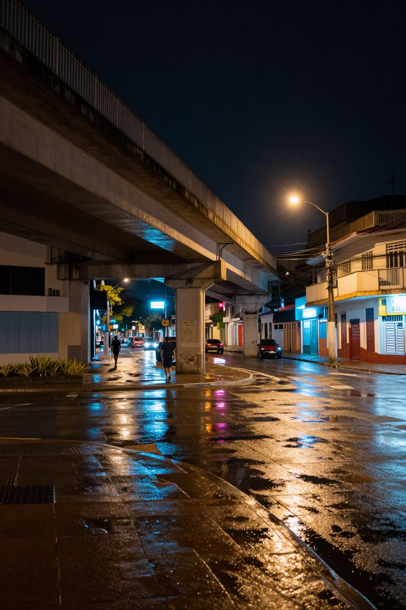 Street Scene in Salvador at Late At Night Light in in Salvador, Brazil