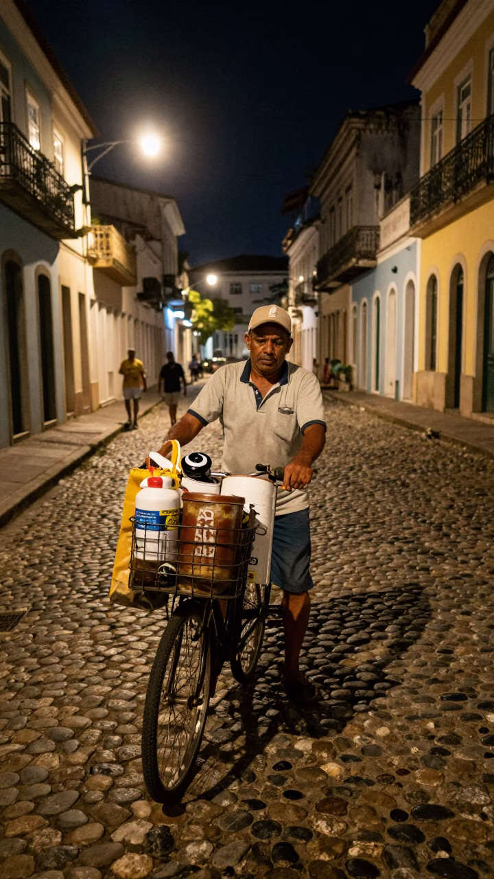 Street Scene in Salvador at Late At Night Light in in Salvador, Brazil