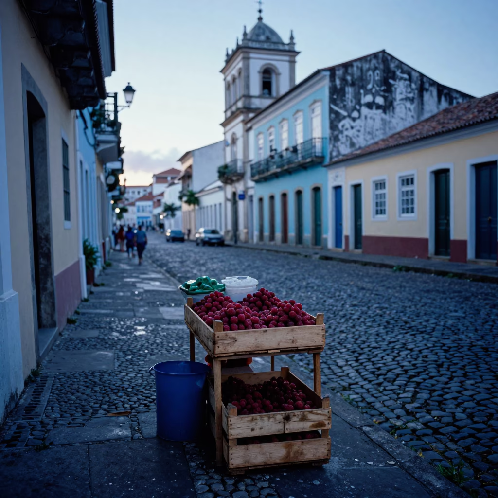 Street Scene in Salvador at Sunrise Light in in Salvador, Brazil
