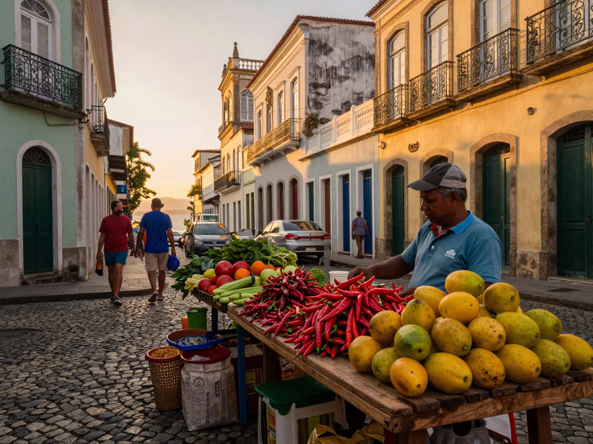 Street Scene in Salvador at Sunset Light in in Salvador, Brazil