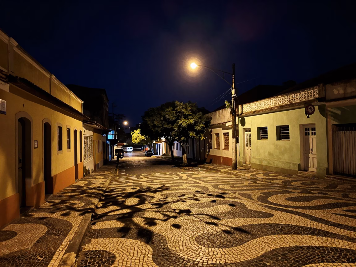 Street Scene in Salvador at The Deepest Night Sky Light in in Salvador, Brazil