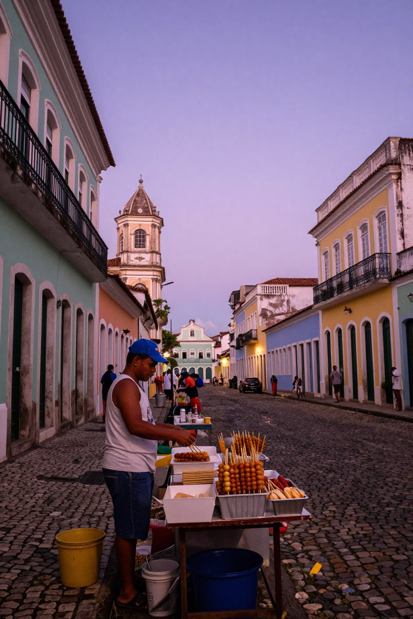 Street Scene in Salvador at The Early Evening Light in in Salvador, Brazil