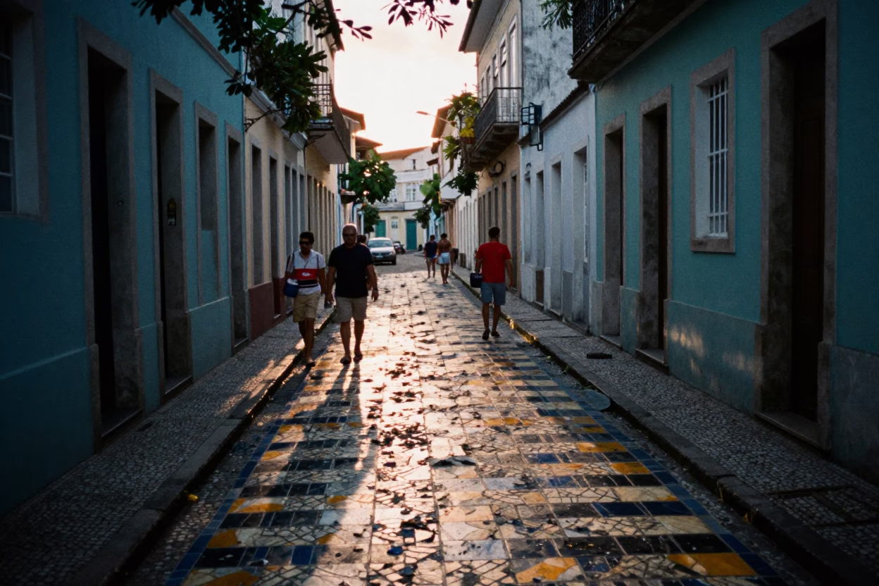 Street Scene in Salvador at The Early Evening Light in in Salvador, Brazil
