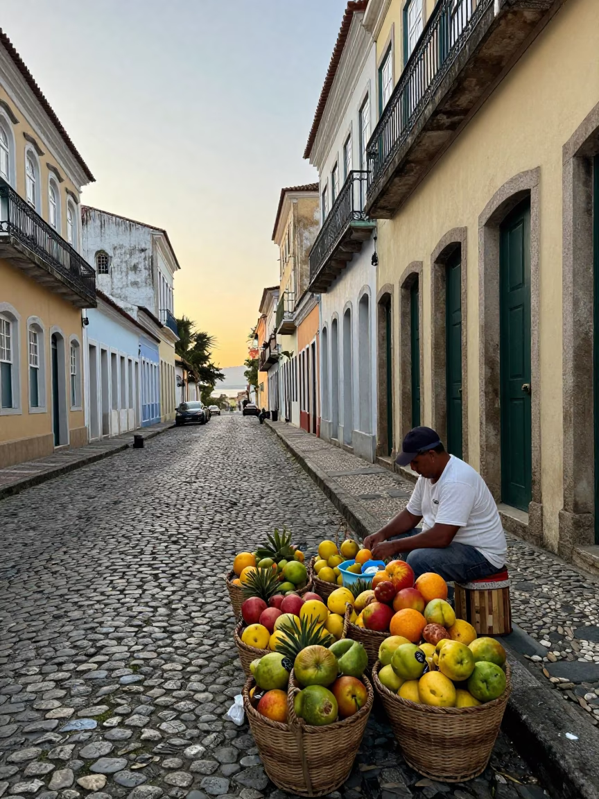 Street Scene in Salvador at The Early Morning Light in in Salvador, Brazil