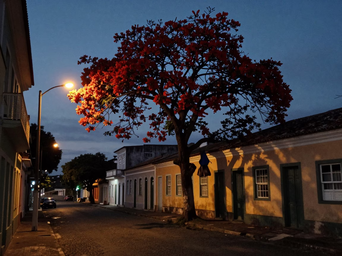 Street Scene in Salvador at The Predawn Darkness Light in in Salvador, Brazil