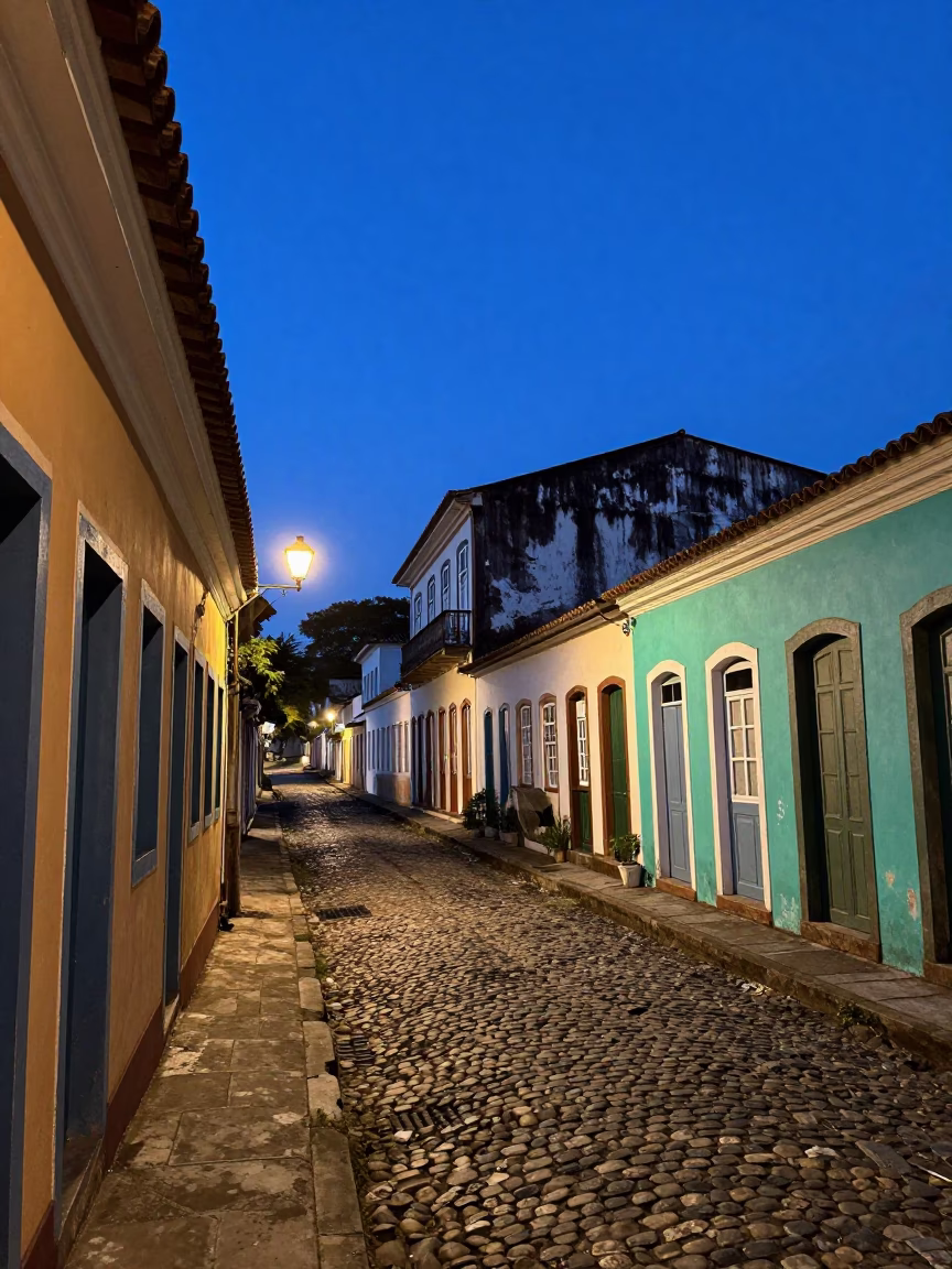 Street Scene in Salvador at The Still Hours Before Dawn Light in in Salvador, Brazil