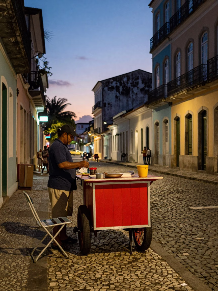 Street Scene in Salvador at Twilight in in Salvador, Brazil