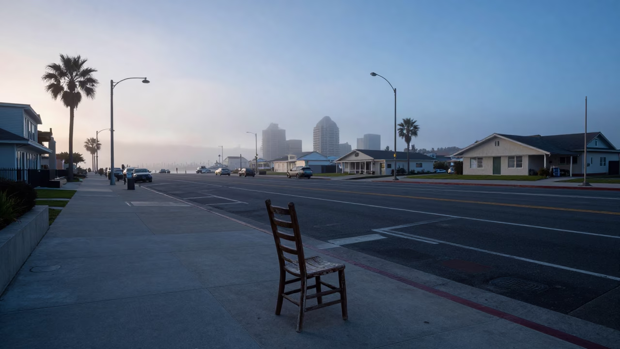 Street Scene in San Diego at Nautical Dawn Light in in San Diego, California, United States
