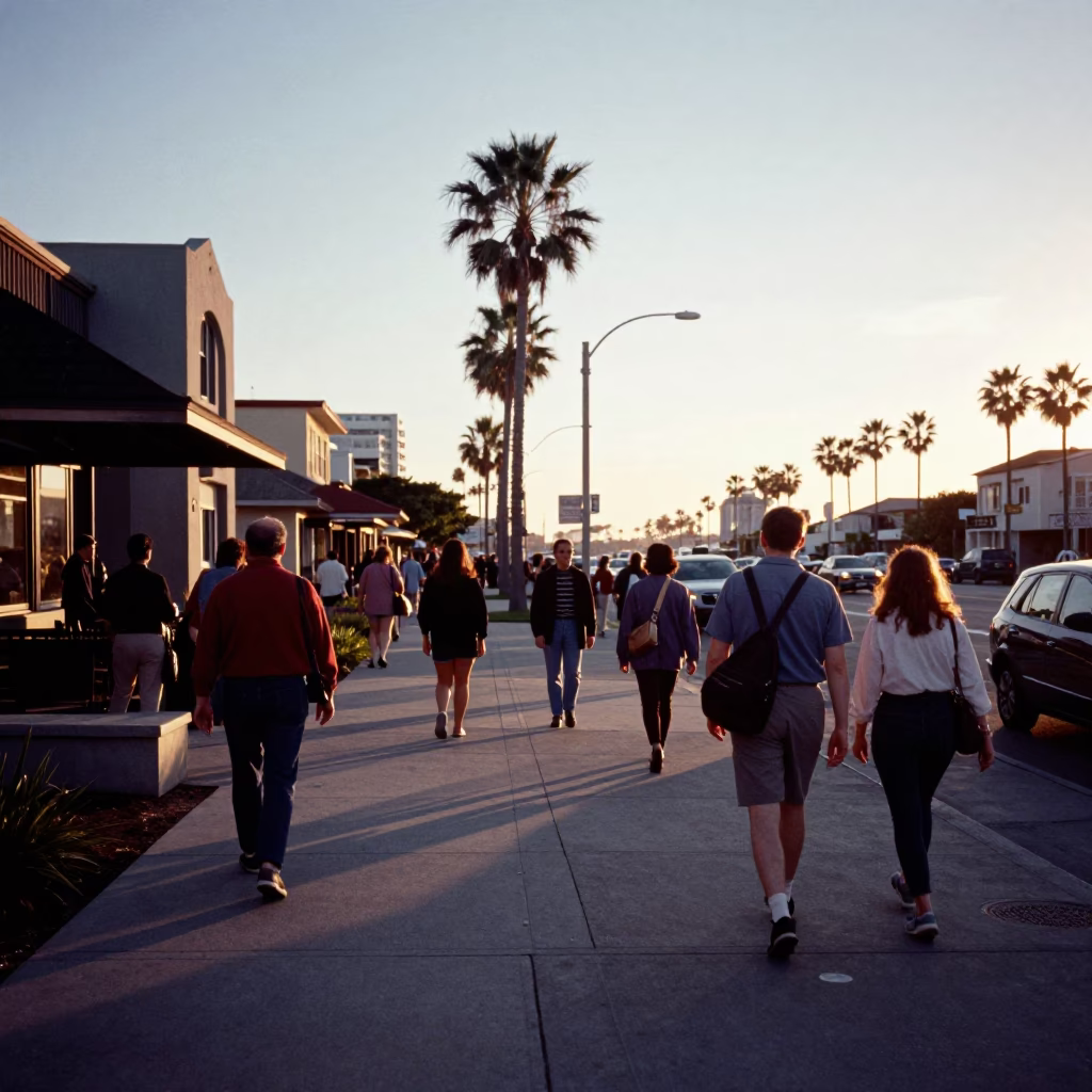 Street Scene in San Diego at The Early Evening Light in in San Diego, California, United States
