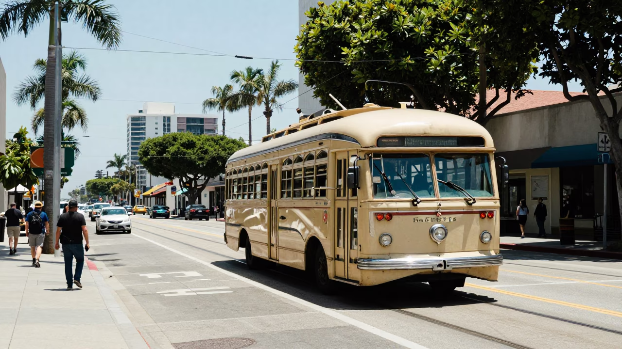 Street Scene in San Diego at The Flat Glare Of Noon Light in in San Diego, California, United States