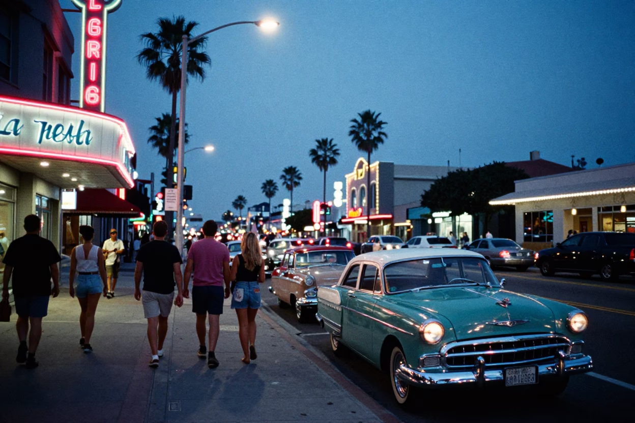 Street Scene in San Diego at The Last Blue Light Of Evening in in San Diego, California, United States