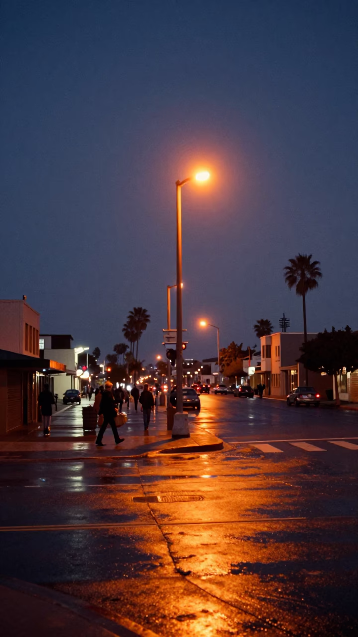 Street Scene in San Diego at The Predawn Darkness Light in in San Diego, California, United States