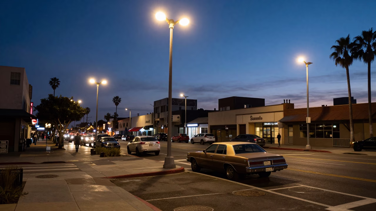 Street Scene in San Diego at The Predawn Darkness Light in in San Diego, California, United States