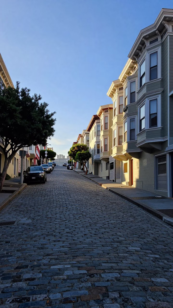 Street Scene in San Francisco at As First Light Reaches The Scene in in San Francisco, California, United States