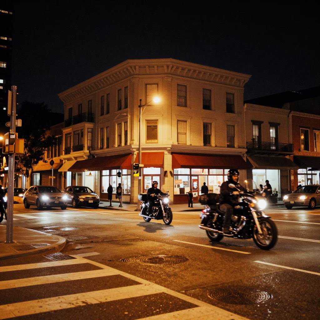 Street Scene in San Francisco at Late At Night Light in in San Francisco, California, United States