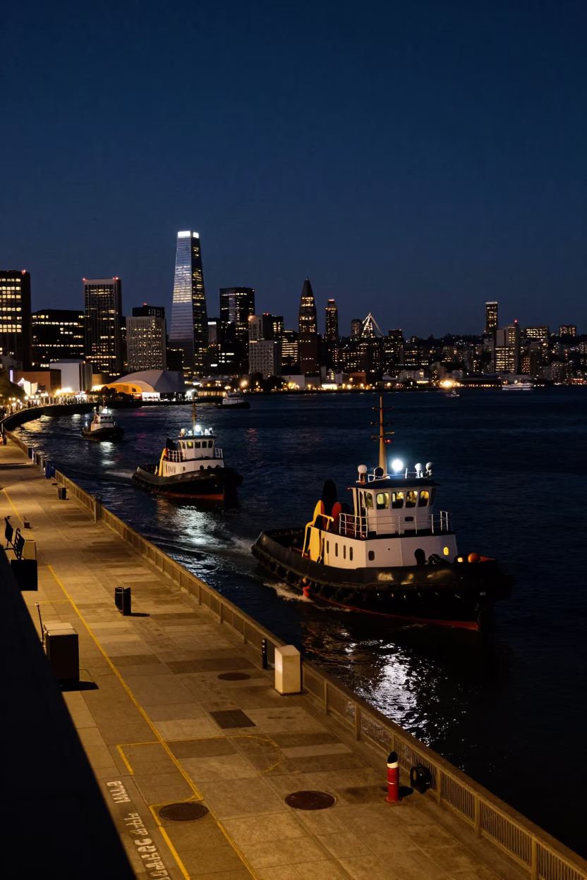 Street Scene in San Francisco at Late At Night Light in in San Francisco, California, United States