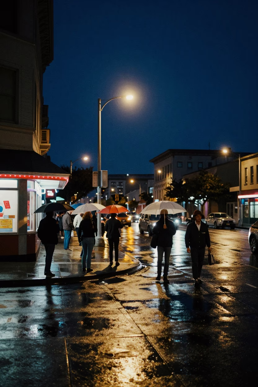 Street Scene in San Francisco at Midnight Light in in San Francisco, California, United States