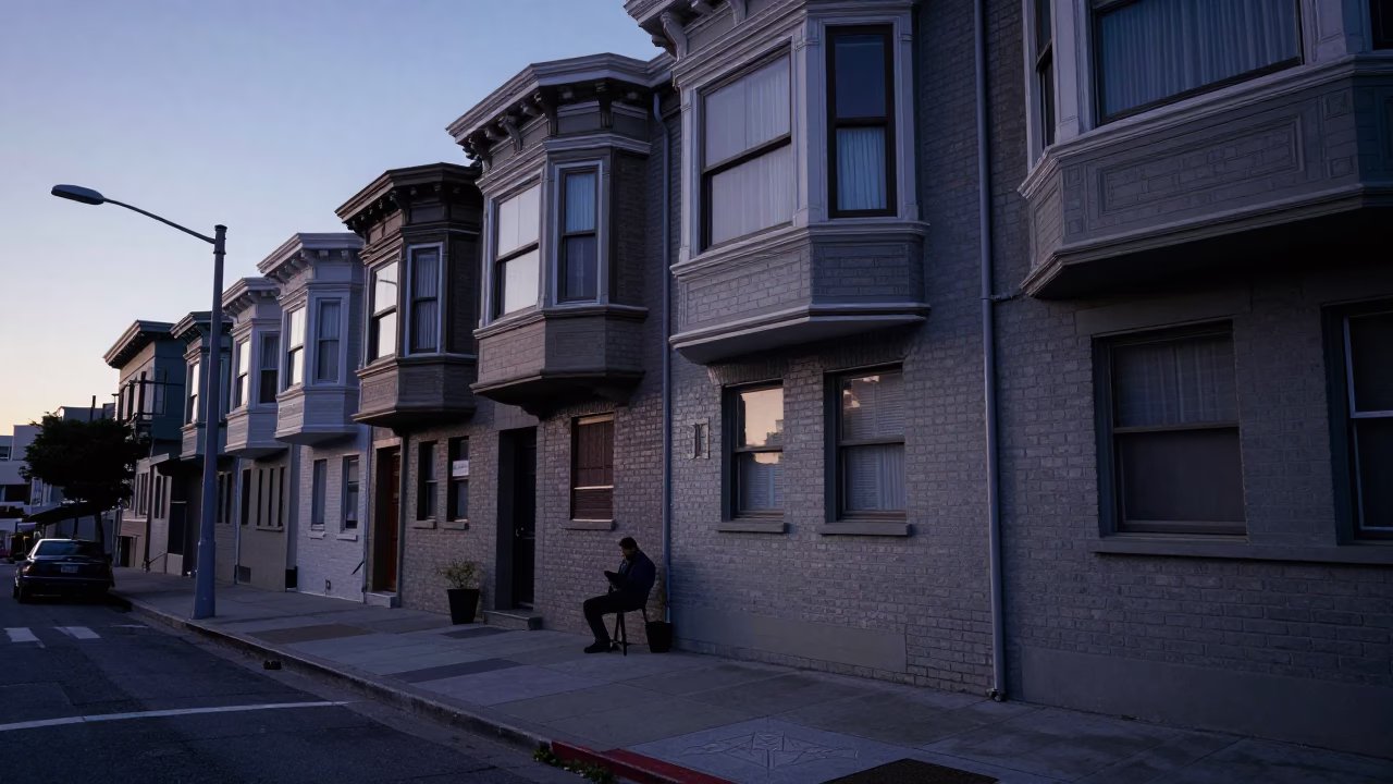 Street Scene in San Francisco at Nautical Dawn Light in in San Francisco, California, United States